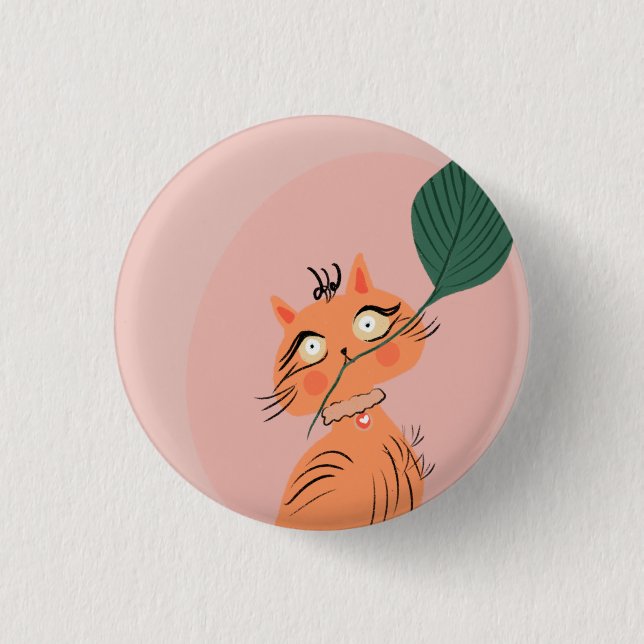  Funny Cat Plant Leaf Cartoon   Button (Front)