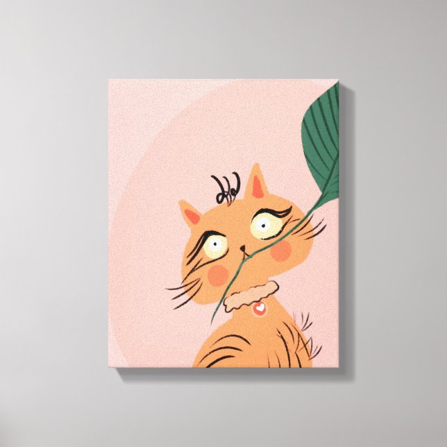  Funny Cat Plant Leaf Cartoon    Canvas Print (Front)