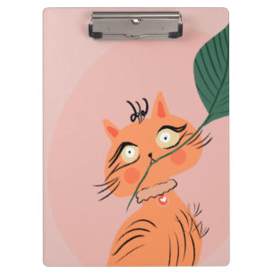 Funny Cat Plant Leaf Cartoon Clipboard