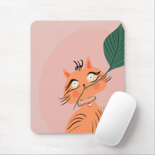  Funny Cat Plant Leaf Cartoon     Mouse Pad