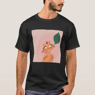 Funny Cat Plant Leaf Cartoon T-Shirt