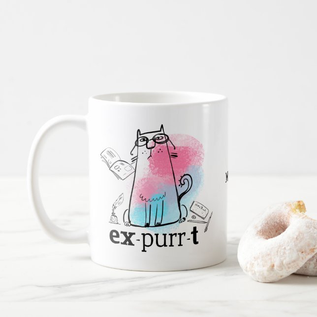 Funny Cat Play on Words Expurrt Name Coffee Mug (With Donut)