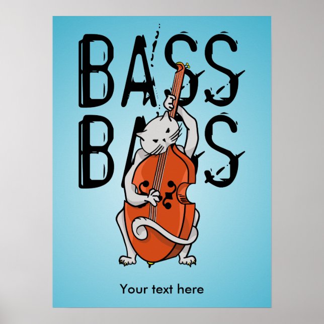 Funny Cat Playing a Double Bass or Cello Poster (Front)