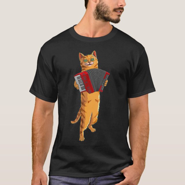 Funny Cat Playing Accordion  Cool Musician Gift T-Shirt (Front)