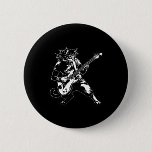 Funny Cat Playing B Guitar Rock Music Lover Musici Button