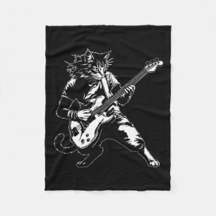 Funny Cat Playing B Guitar Rock Music Lover Musici Fleece Blanket