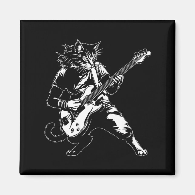 Funny Cat Playing B Guitar Rock Music Lover Musici Magnet (Front)