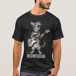 Funny Cat Playing Bass Guitar Meowsician Pun T-Shirt