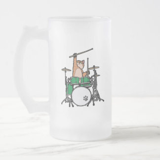Funny Cat Playing Drums, Cat Drummer, Drummer Gift Frosted Glass Beer Mug
