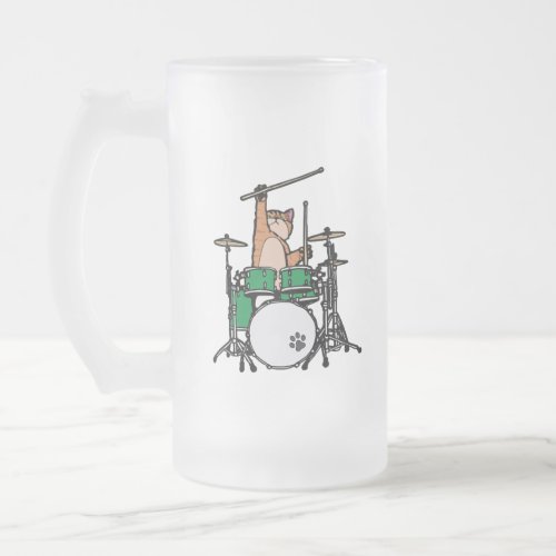Funny Cat Playing Drums Cat Drummer Drummer Gift Frosted Glass Beer Mug