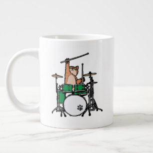 Funny Cat Playing Drums, Cat Drummer, Drummer Gift Giant Coffee Mug