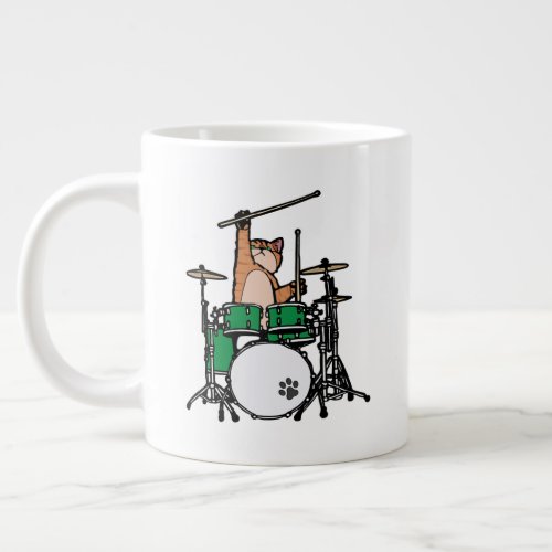 Funny Cat Playing Drums Cat Drummer Drummer Gift Giant Coffee Mug