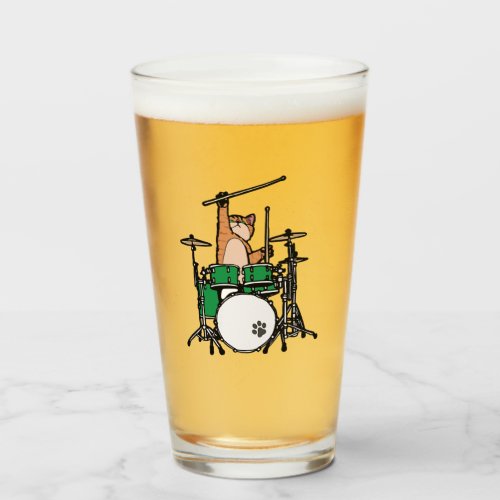 Funny Cat Playing Drums Cat Drummer Drummer Gift Glass