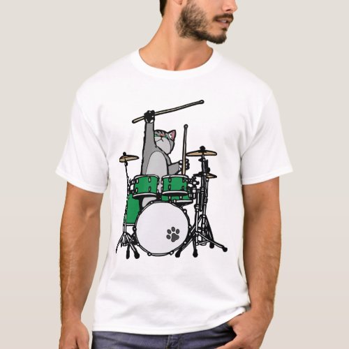 Funny Cat Playing Drums Cat Drummer Drummer Gift T_Shirt