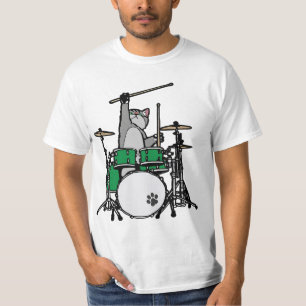 Funny Cat Playing Drums, Cat Drummer, Drummer Gift T-Shirt