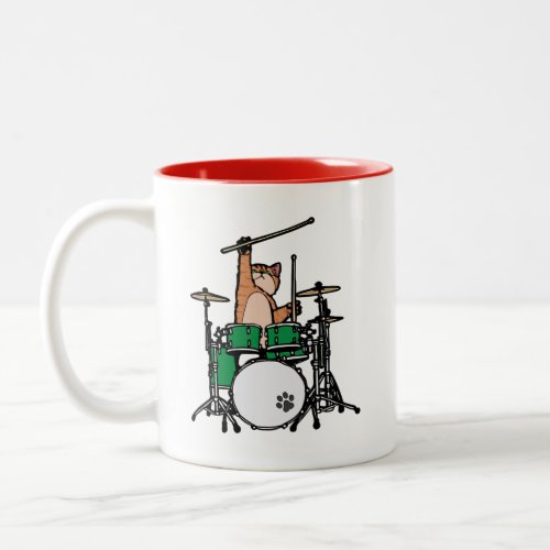 Funny Cat Playing Drums Cat Drummer Drummer Gift Two_Tone Coffee Mug