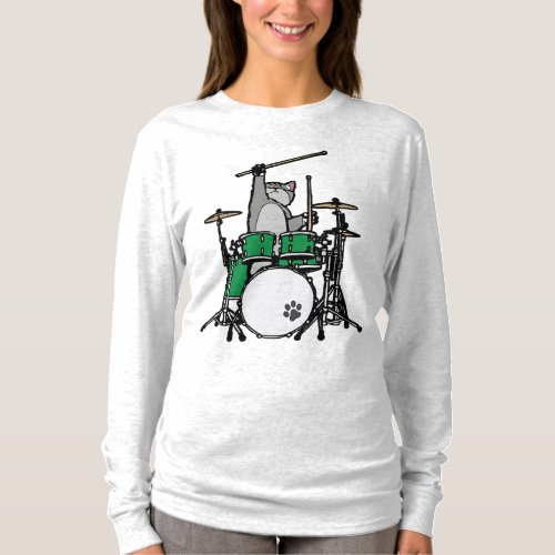 Funny Cat Playing Drums Cat Drummer T_Shirt