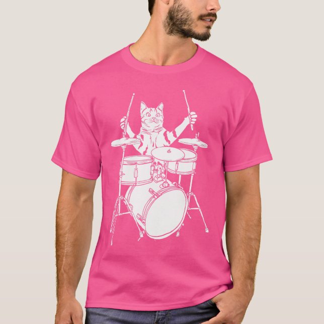 Funny Cat Playing Drums 	 Drum Kit T-Shirt (Front)