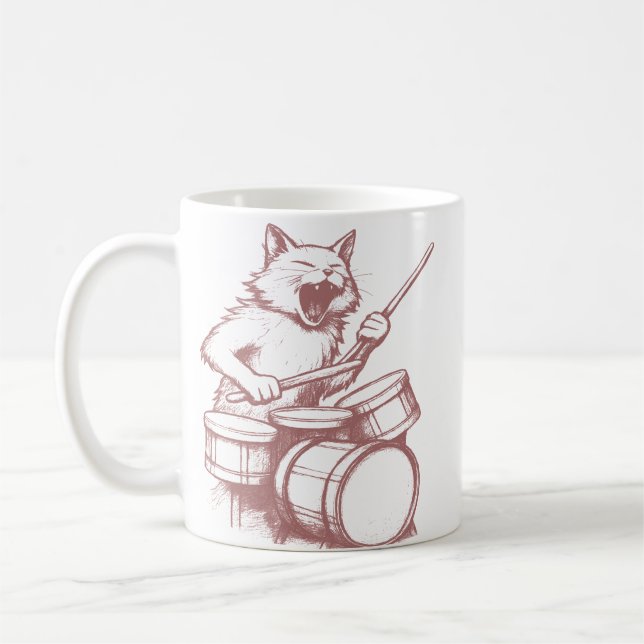Funny Cat Playing Drums Drumming Drummer Music Coffee Mug (Left)