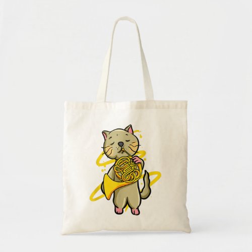 Funny Cat Playing French Horn Musical Instrument H Tote Bag