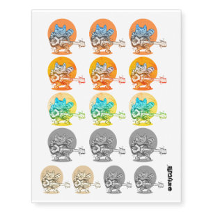 funny cat playing guitar cartoon temporary tattoos