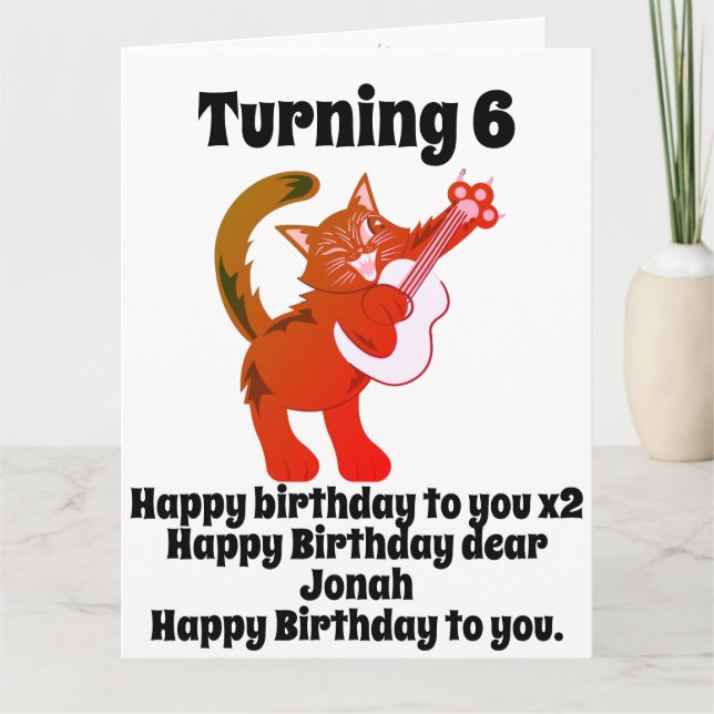 Funny Cat Playing Guitar Personalized Birthday Card (Front)