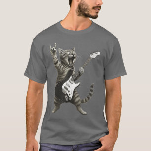 Funny Cat Playing Guitar Rock and Roll Gifts Men W T-Shirt