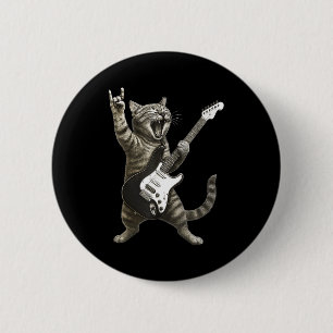 Funny Cat Playing Guitar Rock And Roll Men Women K Button