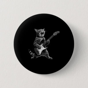 Funny Cat Playing Guitar Rock And Roll Men Women K Button