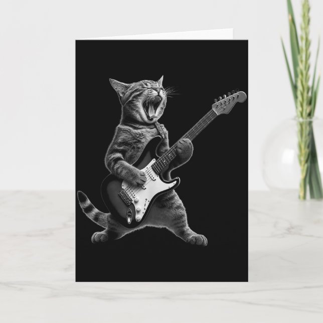Funny Cat Playing Guitar Rock And Roll Men Women K Card (Front)