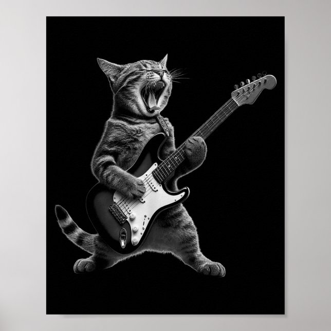 Funny Cat Playing Guitar Rock And Roll Men Women K Poster (Front)