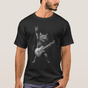 Funny Cat Playing Guitar Rock and Roll Music Rock T-Shirt