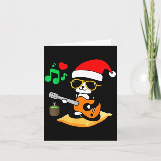 Funny Cat Playing Guitar Sungles Santa Hat Christm Card (Front)