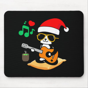 Funny Cat Playing Guitar Sungles Santa Hat Christm Mouse Pad
