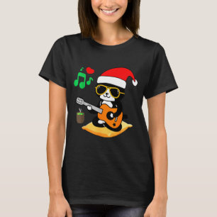 Funny Cat Playing Guitar Sungles Santa Hat Christm T-Shirt