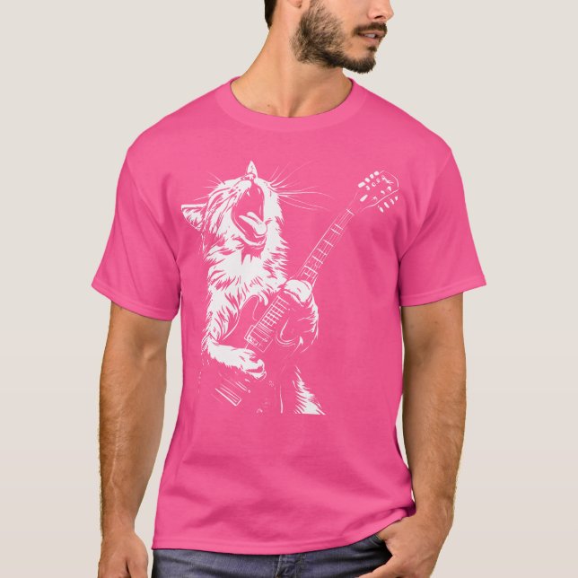 Funny Cat Playing Guitar T-Shirt (Front)