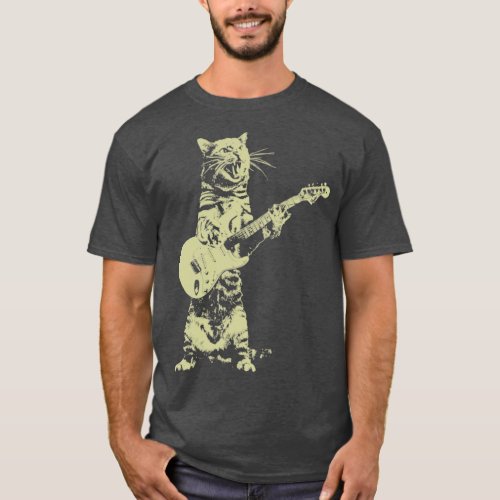 Funny CAt Playing Guitar T_Shirt