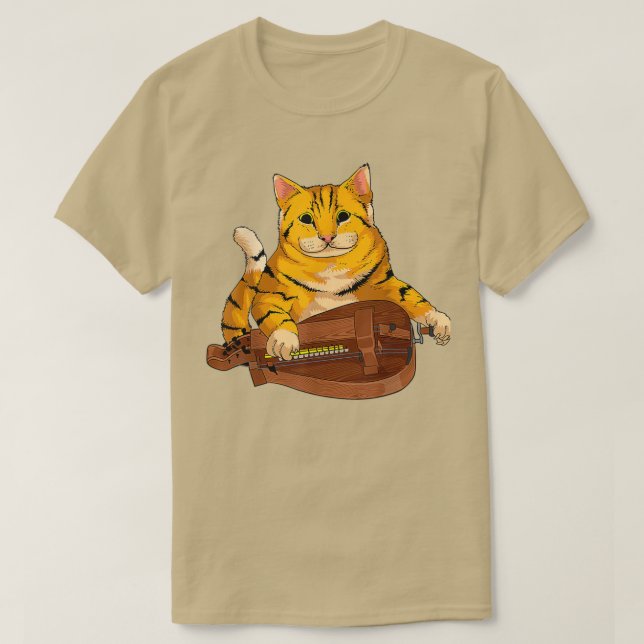 Funny Cat Playing Hurdy Gurdy Gift Cool Kitten Mus T-Shirt (Design Front)