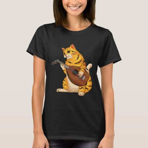 Funny Cat Playing Lute Cool Animal Musician Lovers T_Shirt