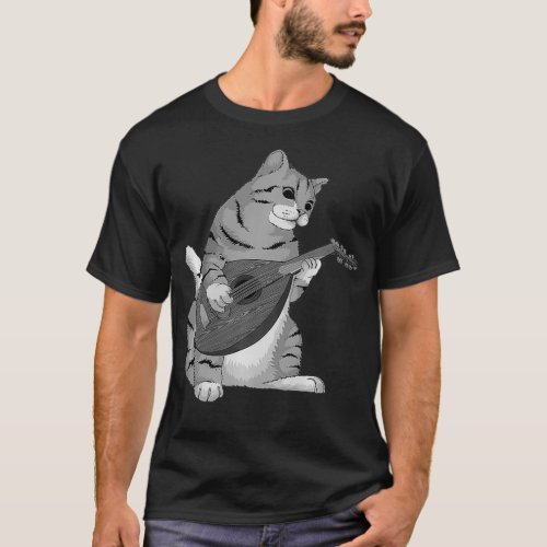 Funny Cat Playing Lute  Cool Animal Musician T_Shirt