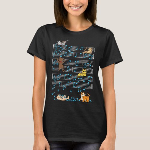Funny Cat Playing Music Note Kitty Cute Musician K T_Shirt