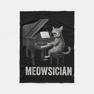 Funny Cat Playing Piano Music Pun Meowsician Band Fleece Blanket