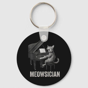 Funny Cat Playing Piano Music Pun Meowsician Band Keychain