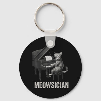 Funny Cat Playing Piano Music Pun Meowsician Band Keychain