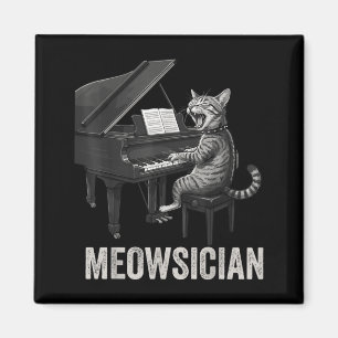 Funny Cat Playing Piano Music Pun Meowsician Band Magnet