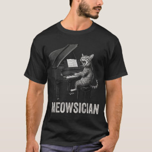 Funny Cat Playing Piano Music Pun Meowsician Band T-Shirt