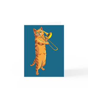 Funny Cat Playing Trombone Gift Cool Kitten Musici Card
