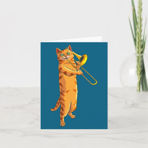 Funny Cat Playing Trombone Gift Cool Kitten Musici Card