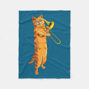 Funny Cat Playing Trombone Gift Cool Kitten Musici Fleece Blanket