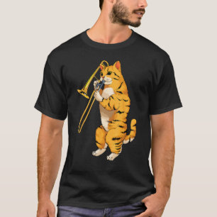 Funny Cat Playing Trombone Gift Cool Kitten Musici T-Shirt